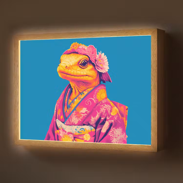 Lightbox - Wandlamp - Bloemenkrans - Hagedis - Kimono - Paars — 1