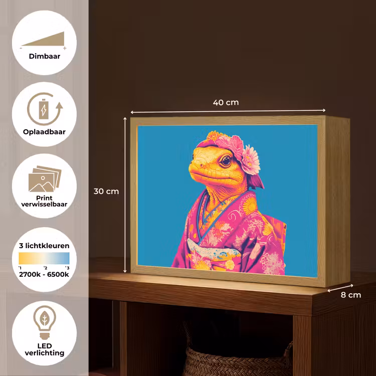 Lightbox - Wandlamp - Bloemenkrans - Hagedis - Kimono - Paars — 10