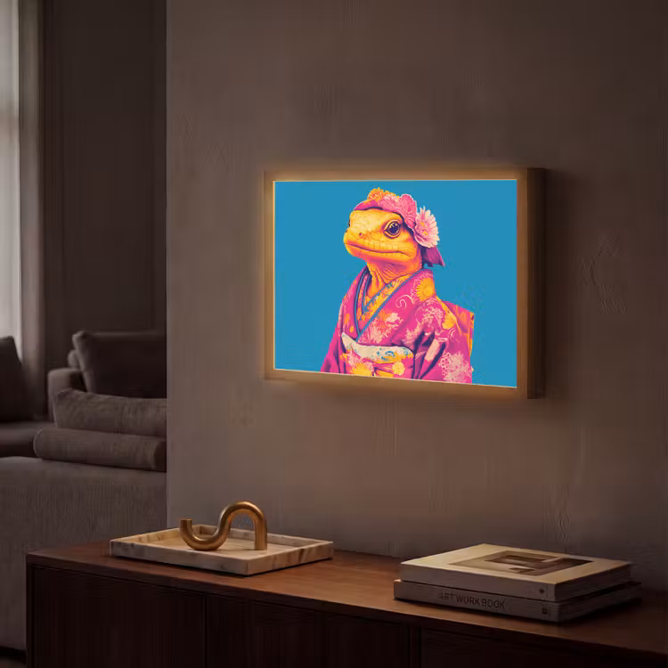 Lightbox - Wandlamp - Bloemenkrans - Hagedis - Kimono - Paars — 2