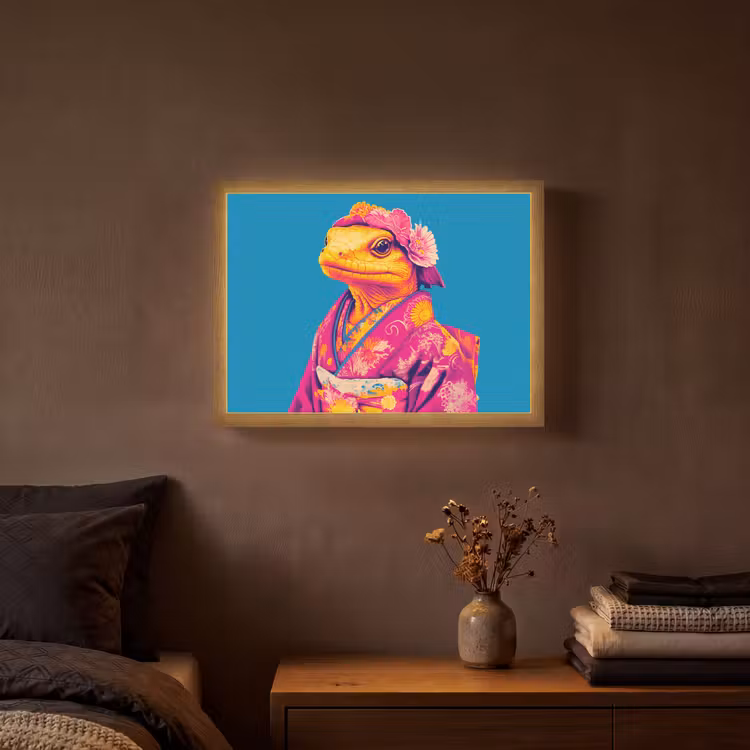Lightbox - Wandlamp - Bloemenkrans - Hagedis - Kimono - Paars — 3