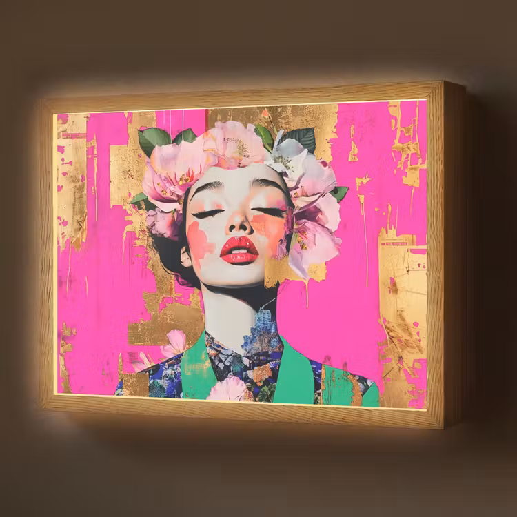 Lightbox - Wandlamp - Bloemenkroon - Goud - Vrouw - Portret — 1
