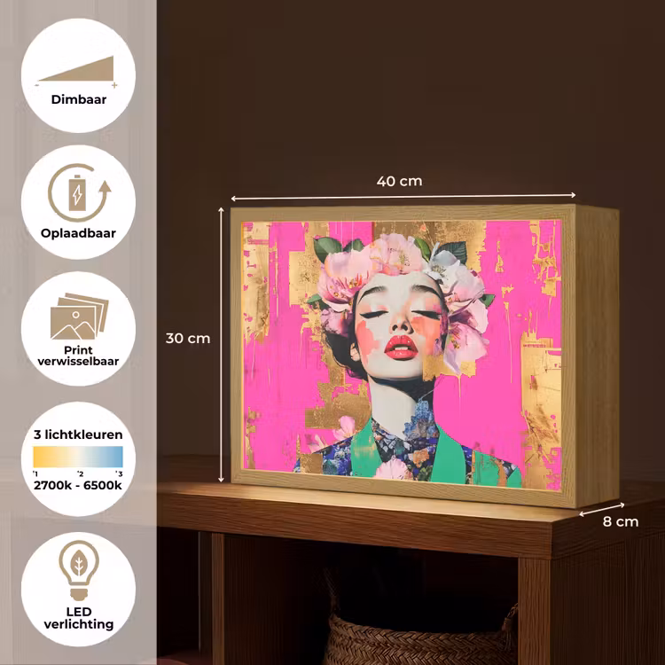 Lightbox - Wandlamp - Bloemenkroon - Goud - Vrouw - Portret — 10