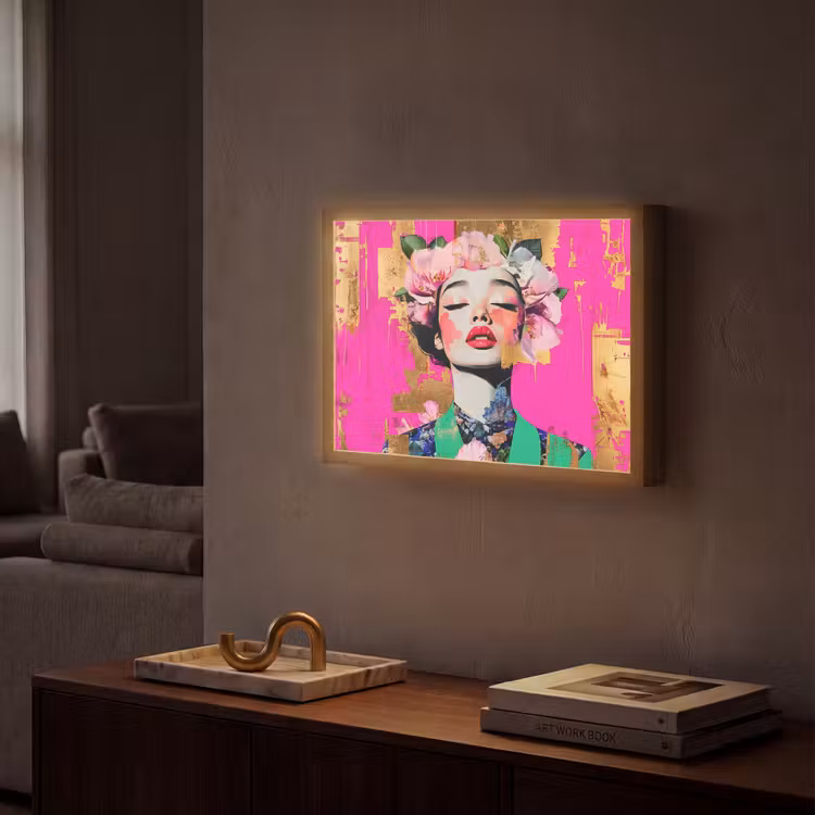 Lightbox - Wandlamp - Bloemenkroon - Goud - Vrouw - Portret — 2