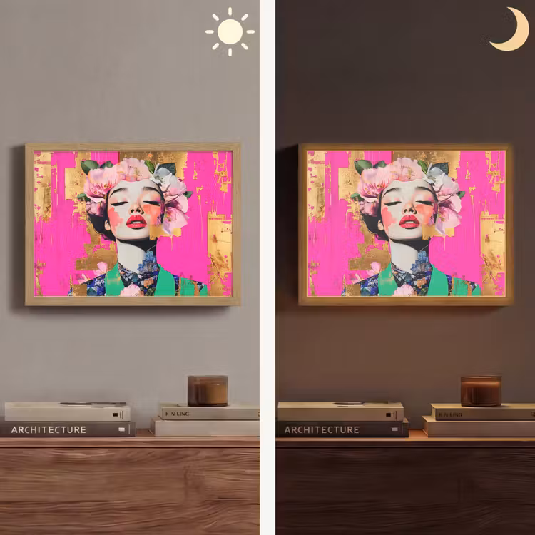 Lightbox - Wandlamp - Bloemenkroon - Goud - Vrouw - Portret — 6