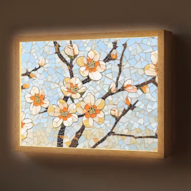 Lightbox - Wandlamp - Bloesems - Wit - Mozaïek - Tak — 1