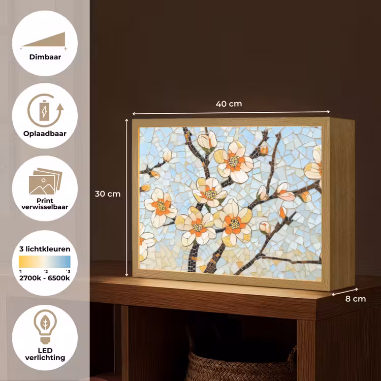 Lightbox - Wandlamp - Bloesems - Wit - Mozaïek - Tak — 10