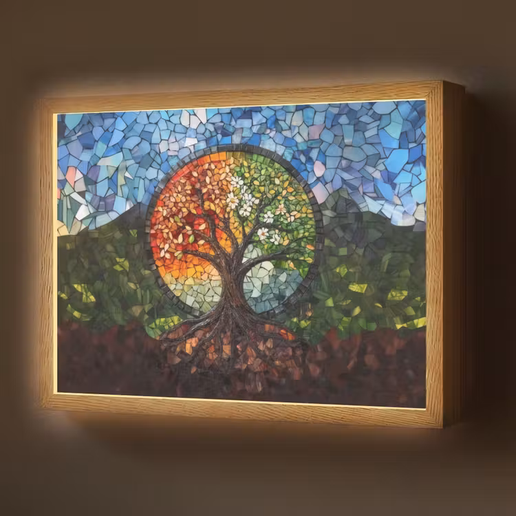 Lightbox - Wandlamp - Boom - Seizoenen - Mozaïek - Bergen — 1