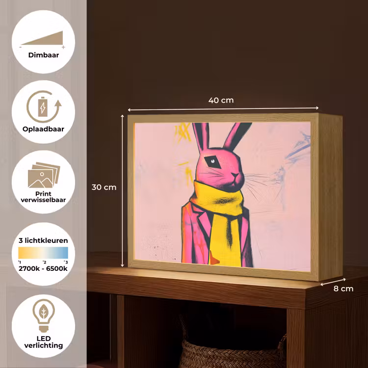 Lightbox - Wandlamp - Abstract - Konijn - Sjaal - Geel — 10