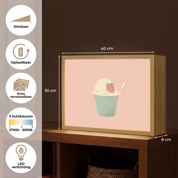 Lightbox - Wandlamp - Bakje - Ijs - Aardbei - Roze — 10