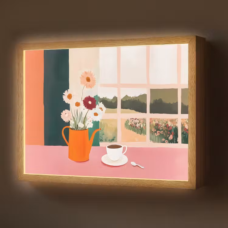 Lightbox - Wandlamp - Bloemen - Koffie - Raam — 1