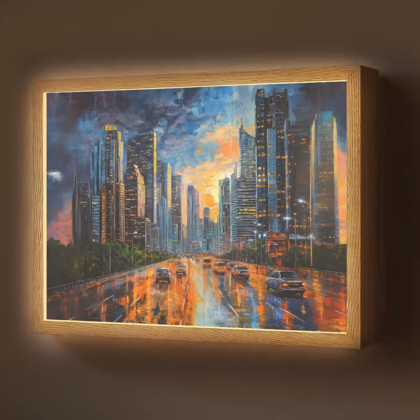 Lightbox - Wandlamp - Auto - Skyline - Zon - Blauw — 1