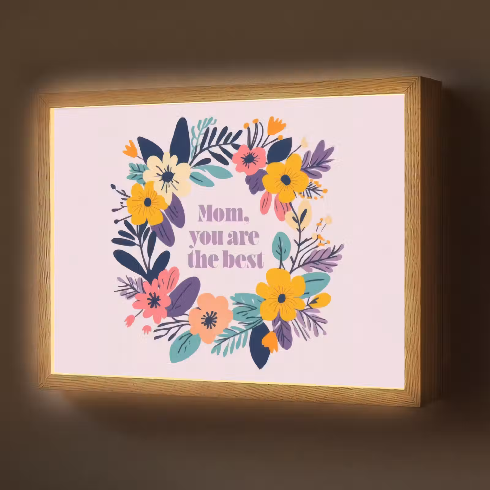 Lightbox - Wandlamp - Bloemenkrans - Kleurrijk - Moeder — 1