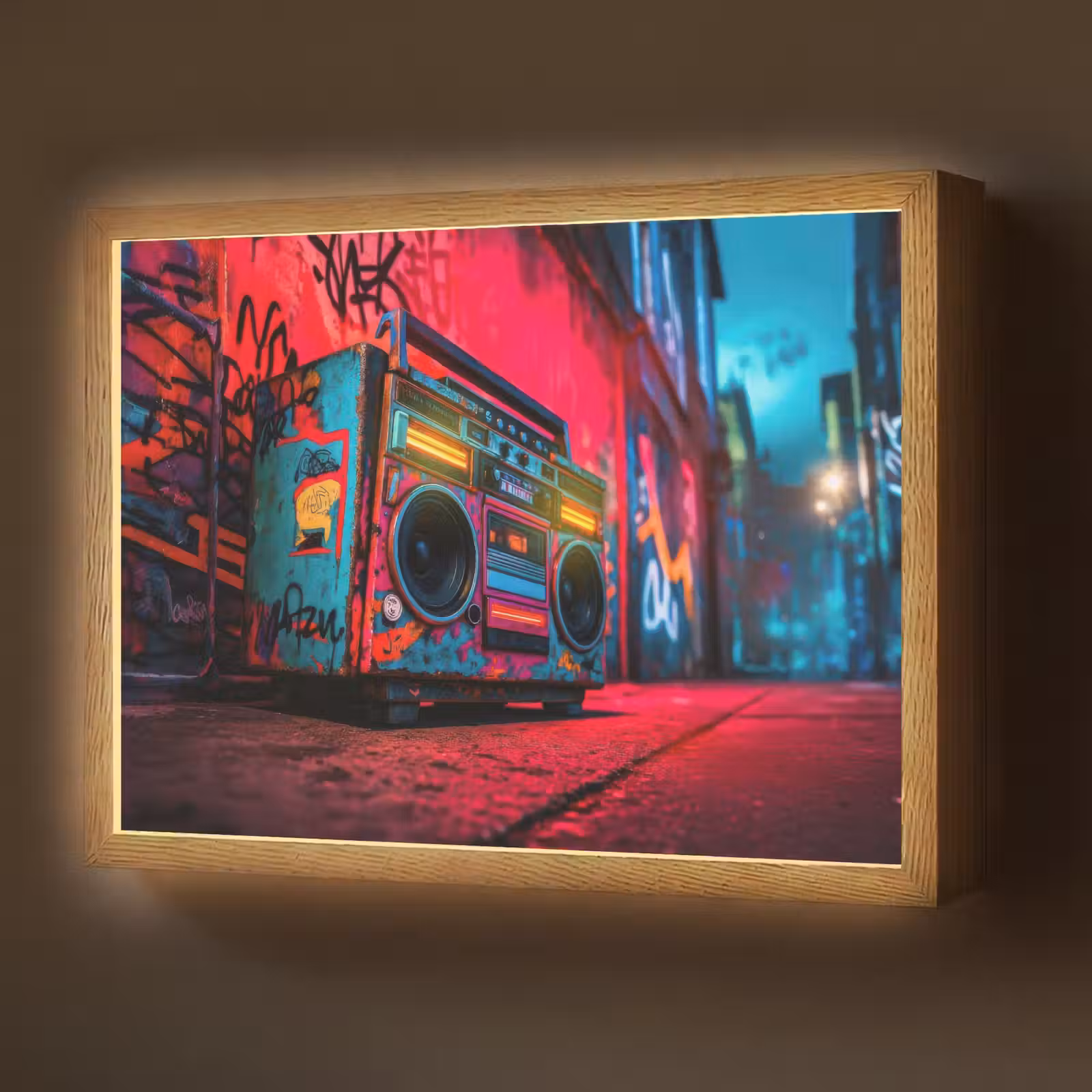 Lightbox - Wandlamp - Boombox - Rood - Graffiti - Neon — 1