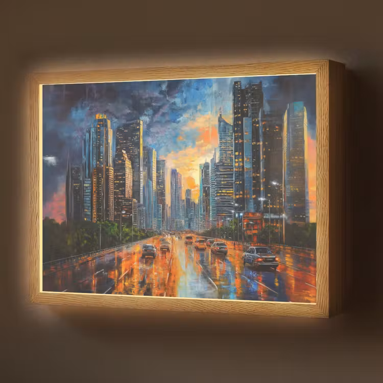 Lightbox - Wandlamp - Auto - Skyline - Zon - Blauw — 1
