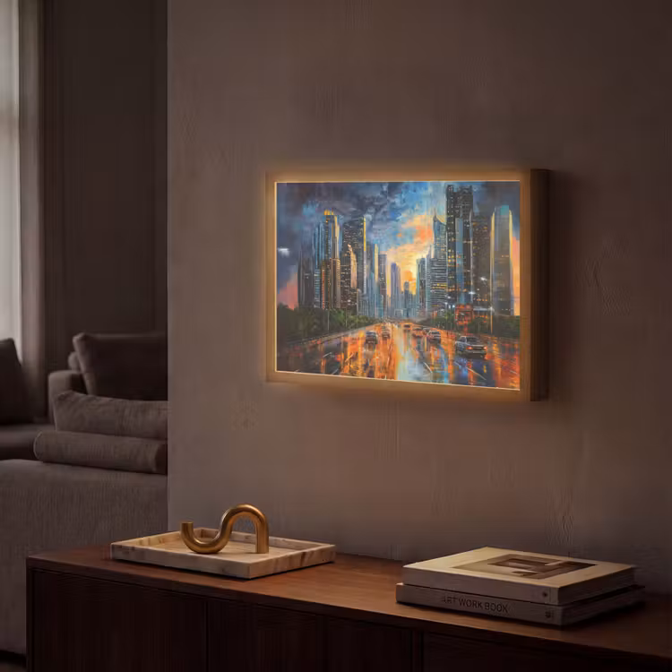 Lightbox - Wandlamp - Auto - Skyline - Zon - Blauw — 2