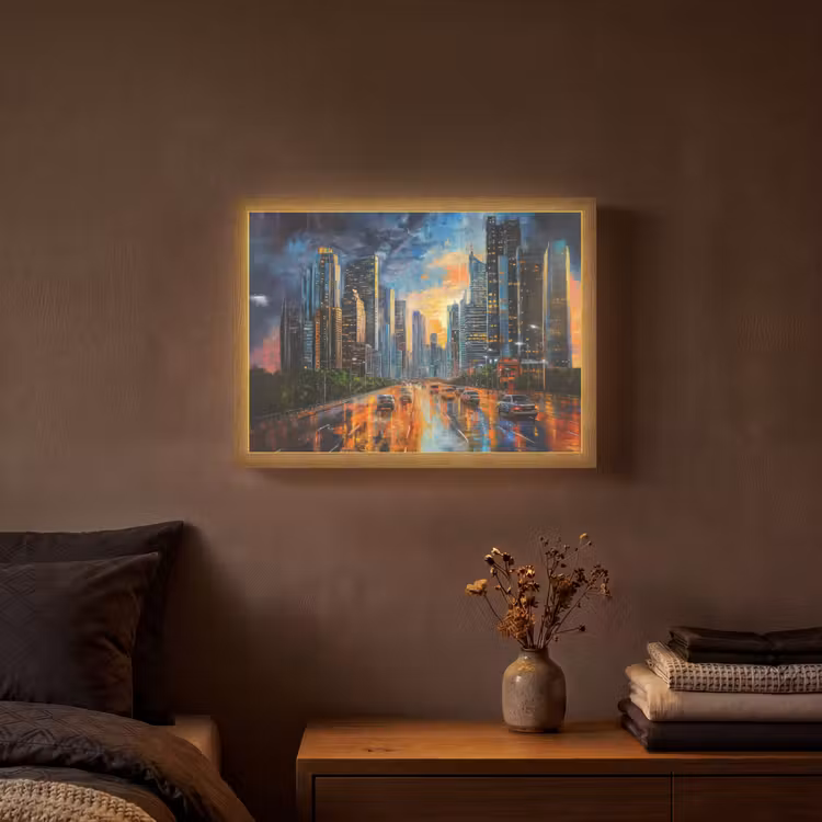 Lightbox - Wandlamp - Auto - Skyline - Zon - Blauw — 3