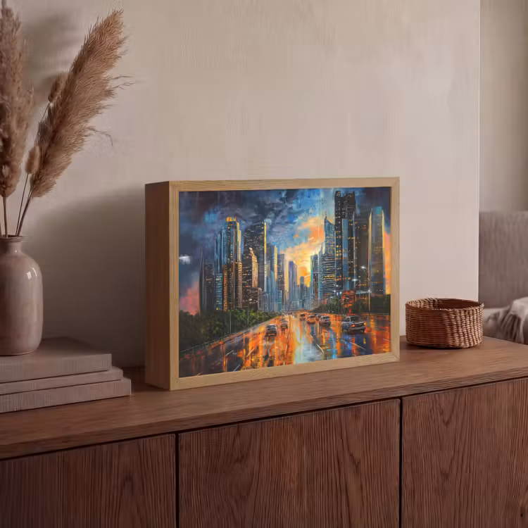 Lightbox - Wandlamp - Auto - Skyline - Zon - Blauw — 4