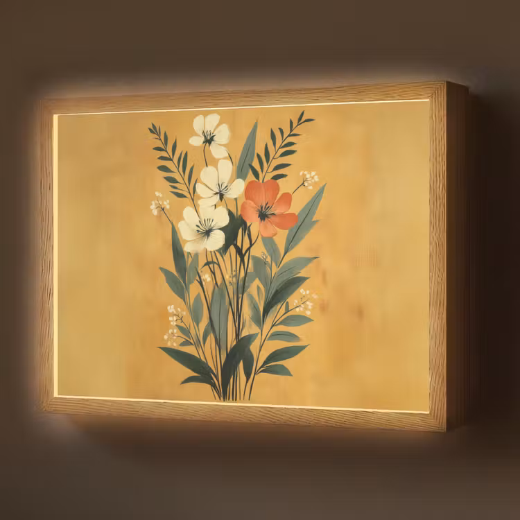 Lightbox - Wandlamp - Bladeren - Boeket - Bloemen - Geel — 1
