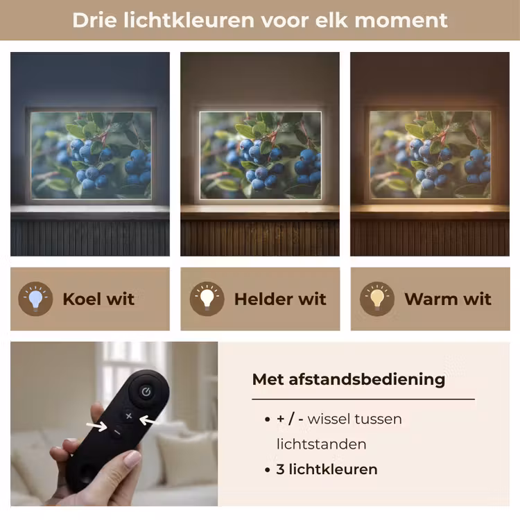 Lightbox - Wandlamp - Blauwe bessen - Dauwdruppels - Natuurlijk licht — 8