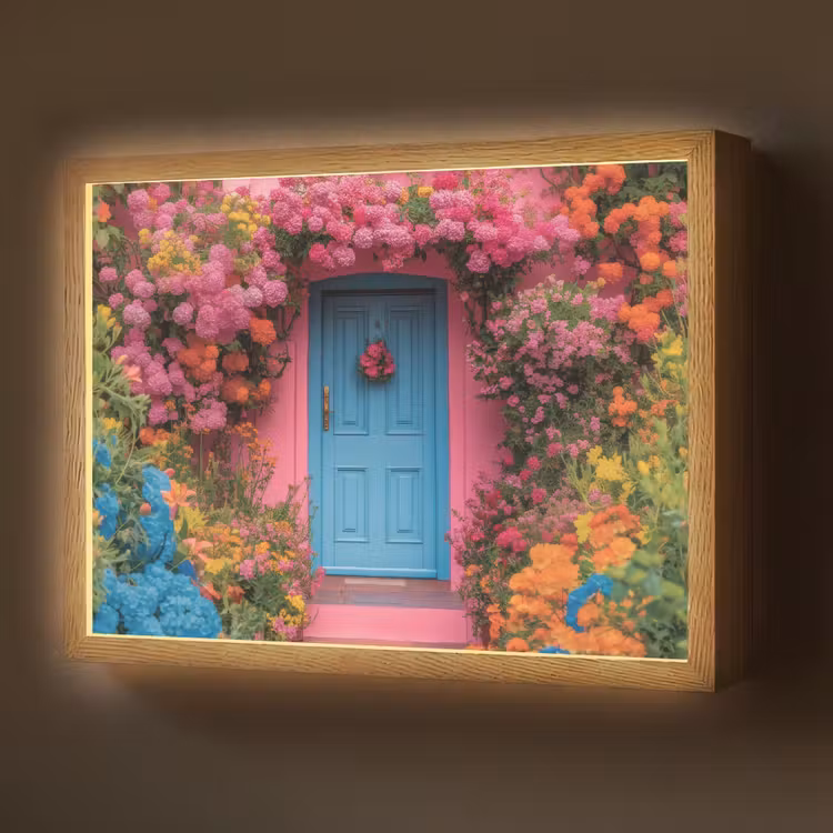 Lightbox - Wandlamp - Bloemen - Deur - Roze — 1