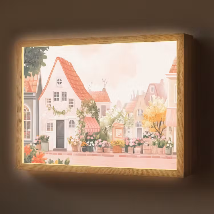Lightbox - Wandlamp - Bloemen - Huizen - Dorp — 1