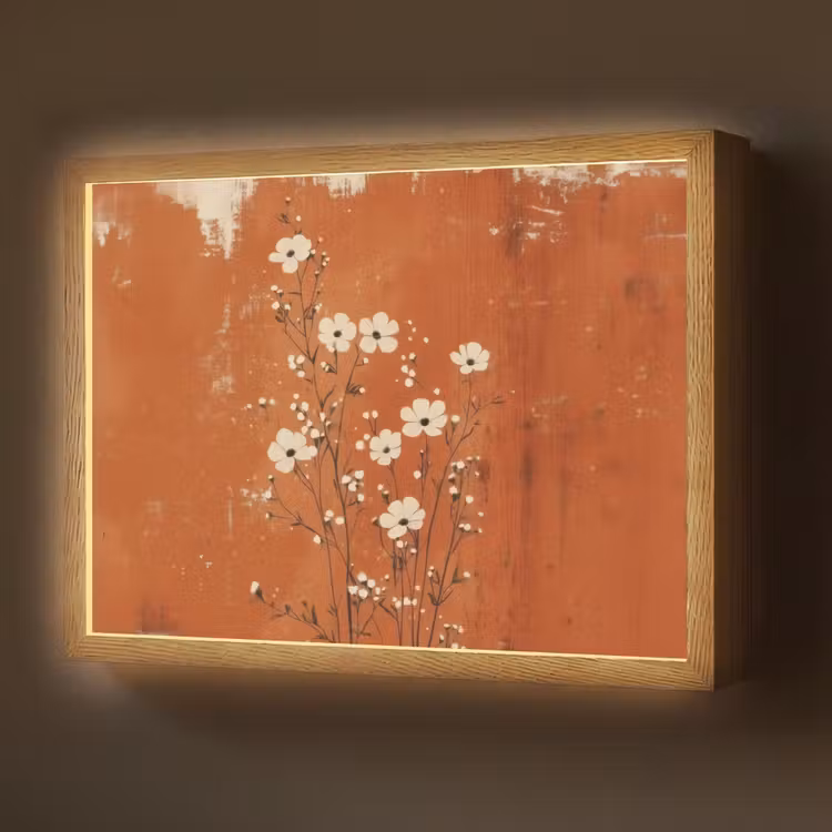 Lightbox - Wandlamp - Bloemen - Wit - Subtiel - Roestkleur — 1