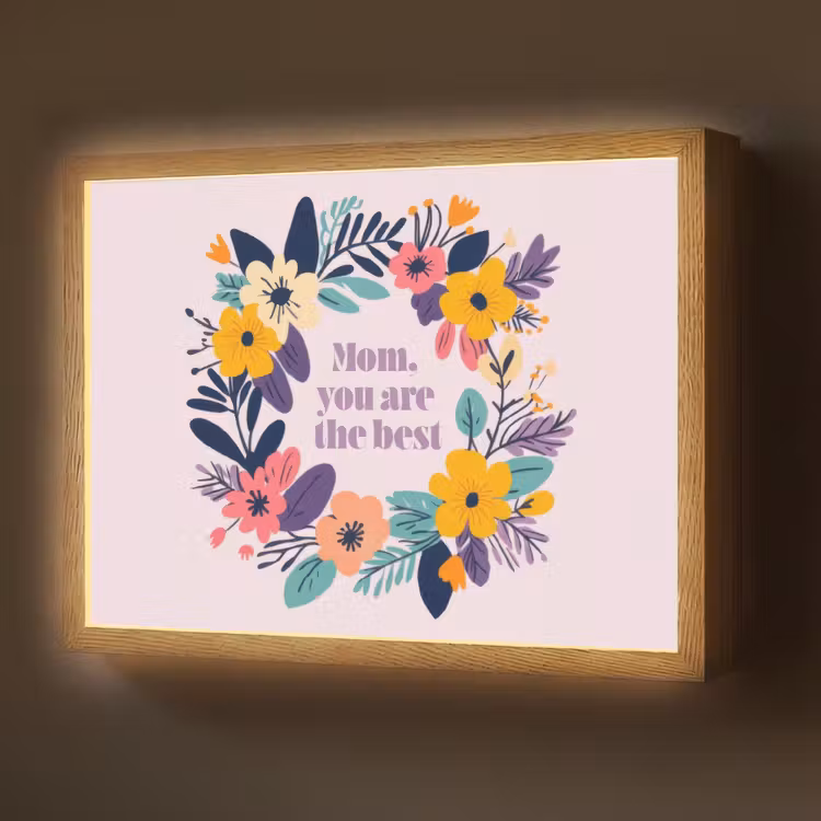 Lightbox - Wandlamp - Bloemenkrans - Kleurrijk - Moeder — 1