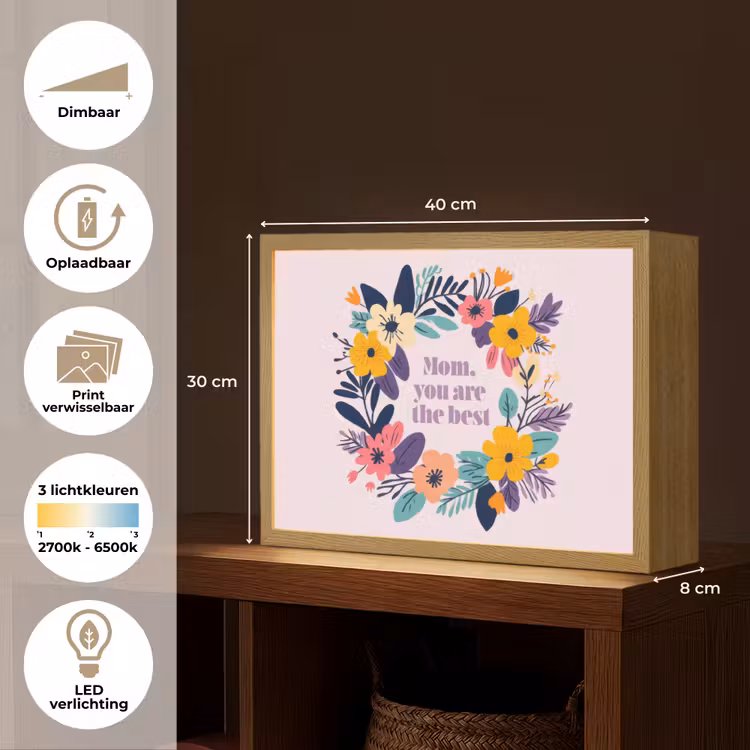Lightbox - Wandlamp - Bloemenkrans - Kleurrijk - Moeder — 10