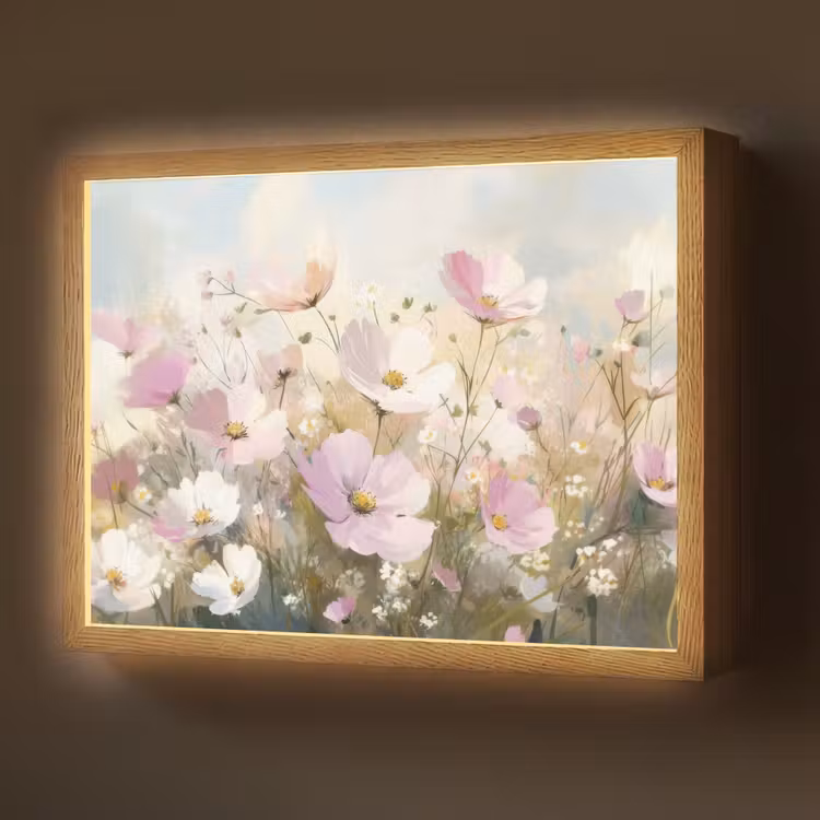 Lightbox - Wandlamp - Bloemenveld - Lichte tinten - Geschilderd — 1
