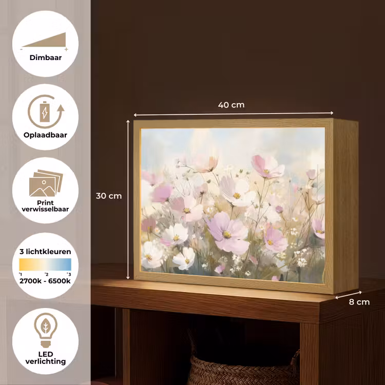 Lightbox - Wandlamp - Bloemenveld - Lichte tinten - Geschilderd — 10