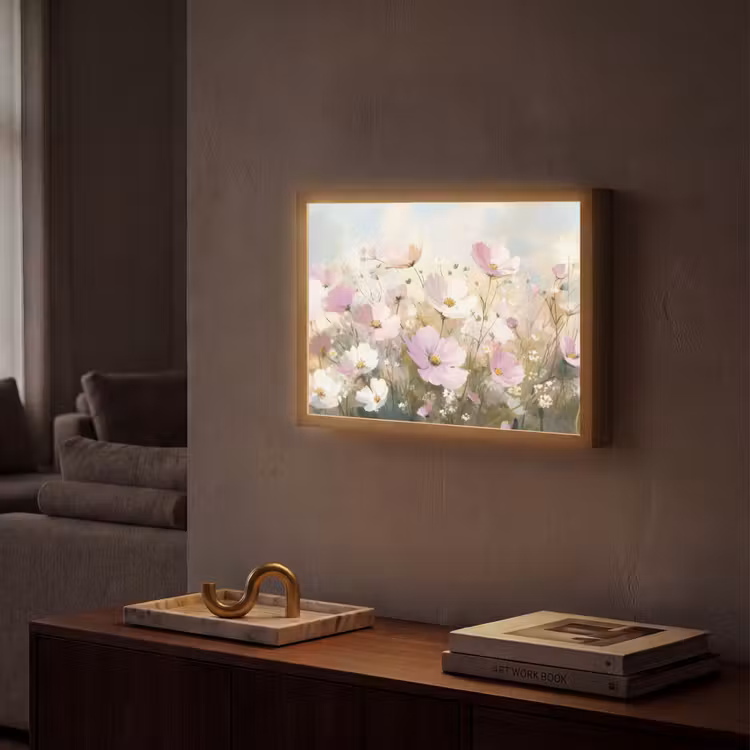 Lightbox - Wandlamp - Bloemenveld - Lichte tinten - Geschilderd — 2