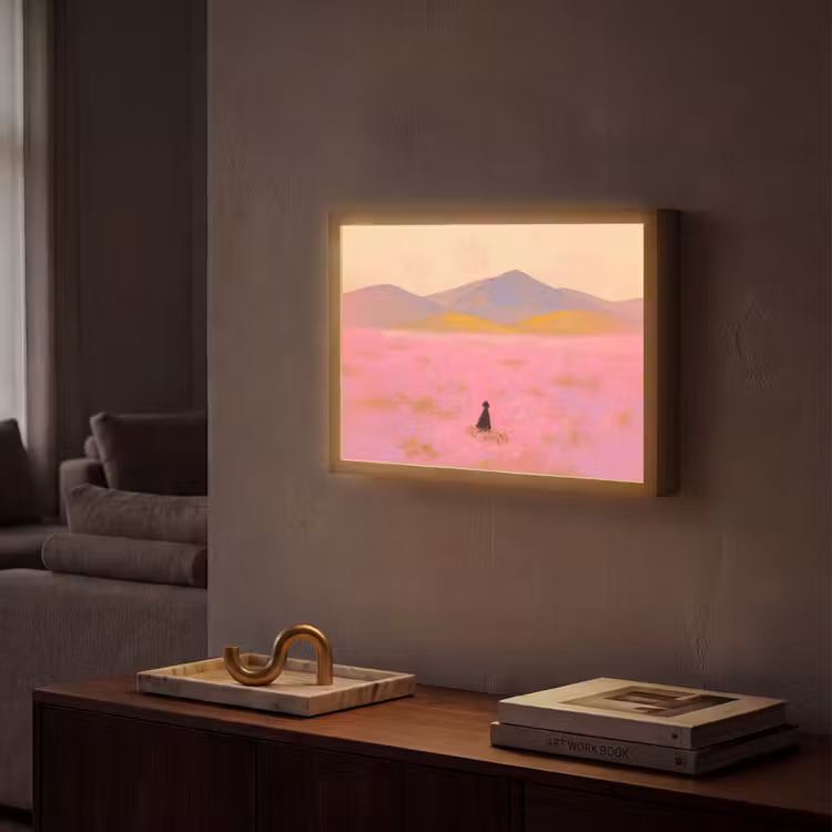 Lightbox - Wandlamp - Bloemenweide - Heuvels - Silhouet - Roze — 2