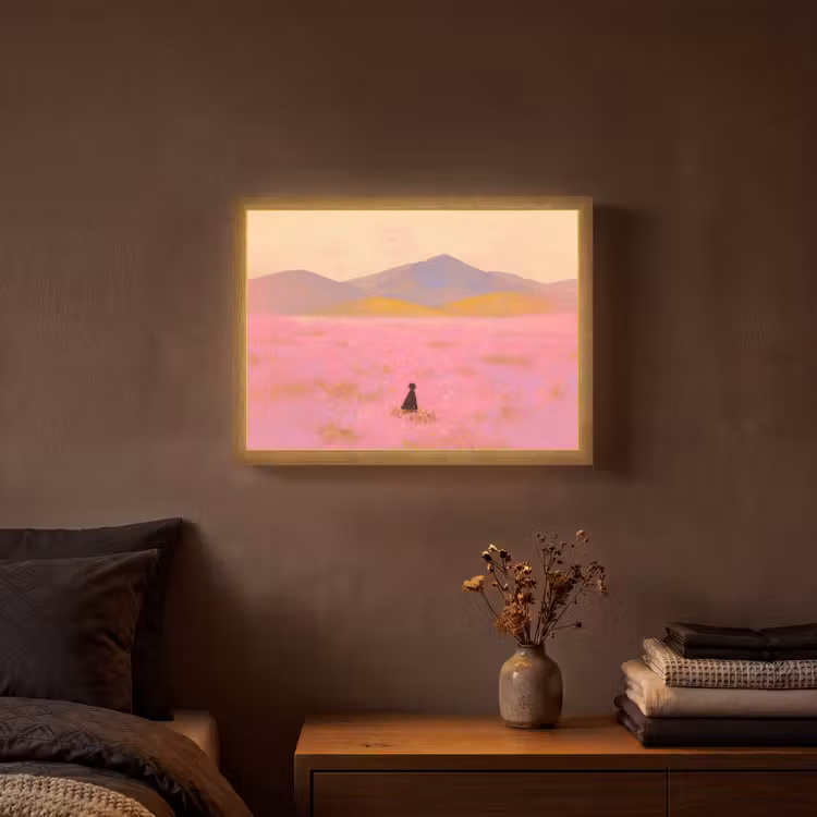 Lightbox - Wandlamp - Bloemenweide - Heuvels - Silhouet - Roze — 3