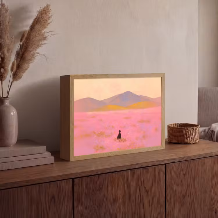 Lightbox - Wandlamp - Bloemenweide - Heuvels - Silhouet - Roze — 4