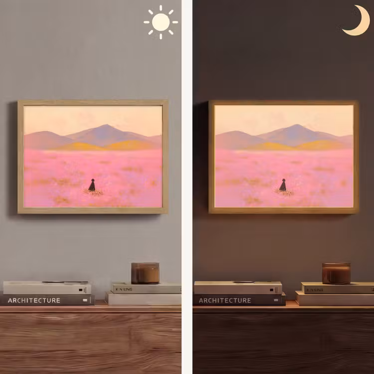 Lightbox - Wandlamp - Bloemenweide - Heuvels - Silhouet - Roze — 6