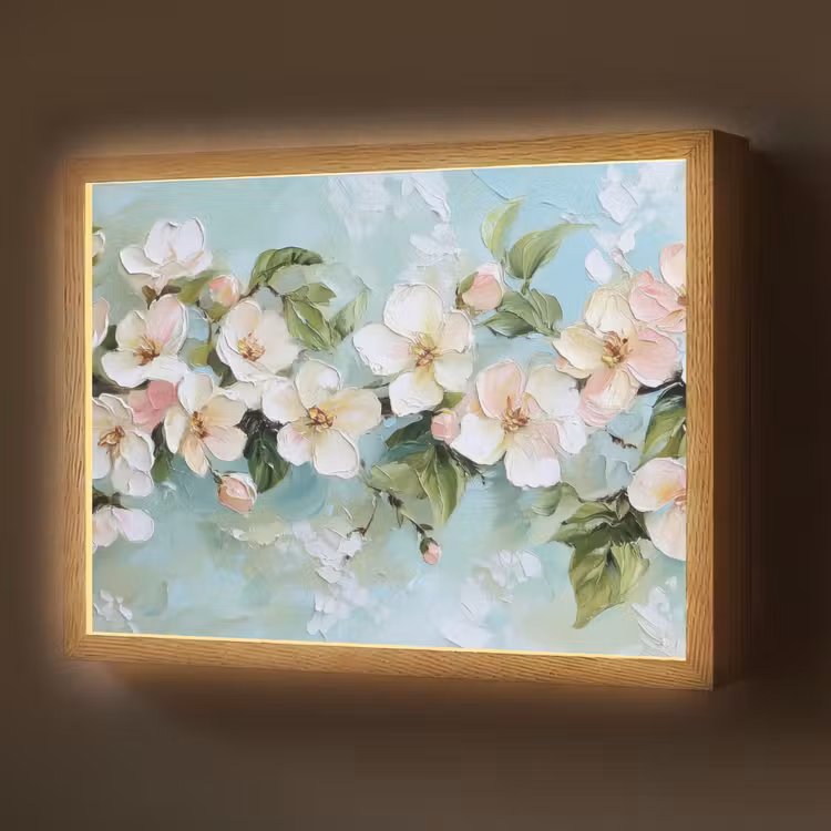 Lightbox - Wandlamp - Bloesem - Bladeren - Lichtblauw — 1