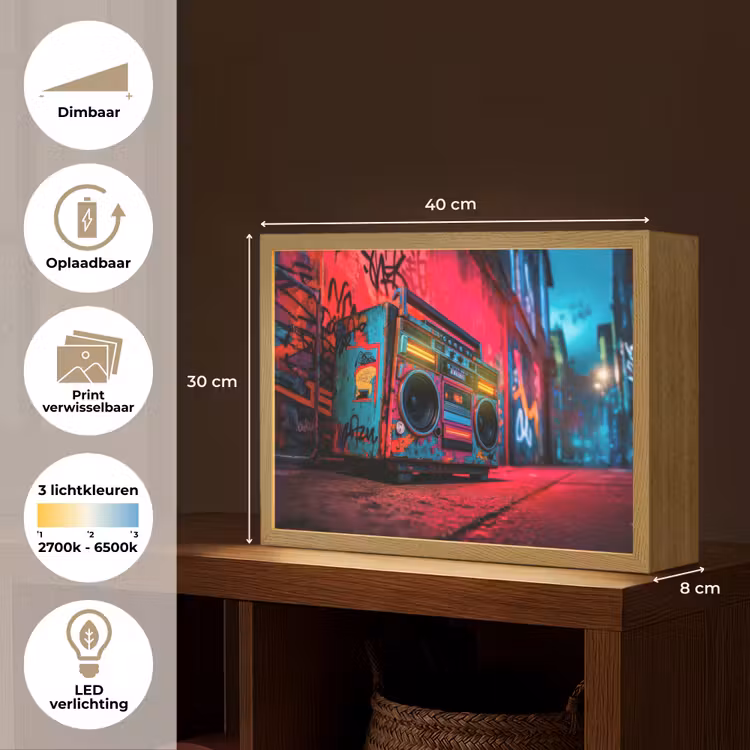 Lightbox - Wandlamp - Boombox - Rood - Graffiti - Neon — 10