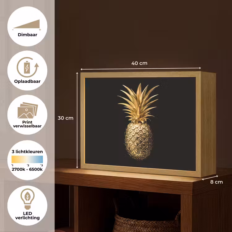 Lightbox - Wandlamp - Ananas - Zwart - Goud - Luxe — 10