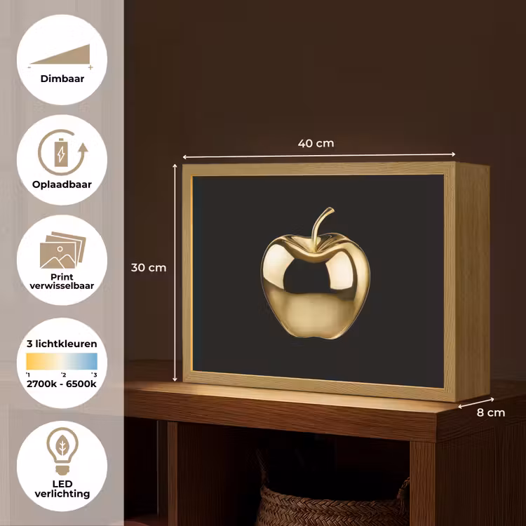 Lightbox - Wandlamp - Appel - Goud - Chrome - Zwart — 10