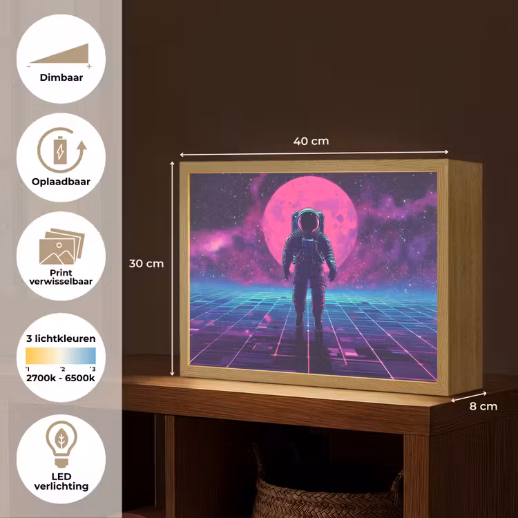 Lightbox - Wandlamp - Astronaut - Maan - Roze - Sterrennevels — 10