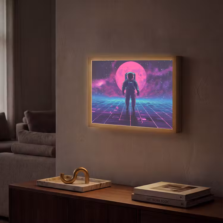 Lightbox - Wandlamp - Astronaut - Maan - Roze - Sterrennevels — 2