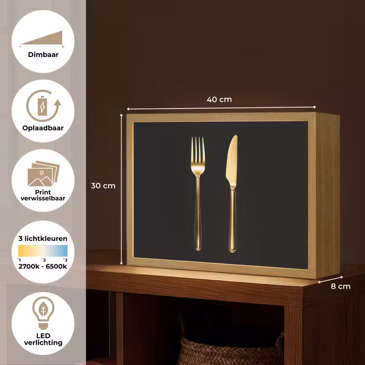 Lightbox - Wandlamp - Bestek - Goud - Mes - Vork — 10