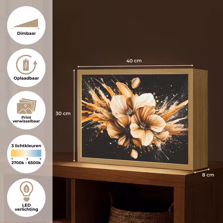 Lightbox - Wandlamp - Bloemen - Goud - Graffiti - Zwart - Abstract — 10