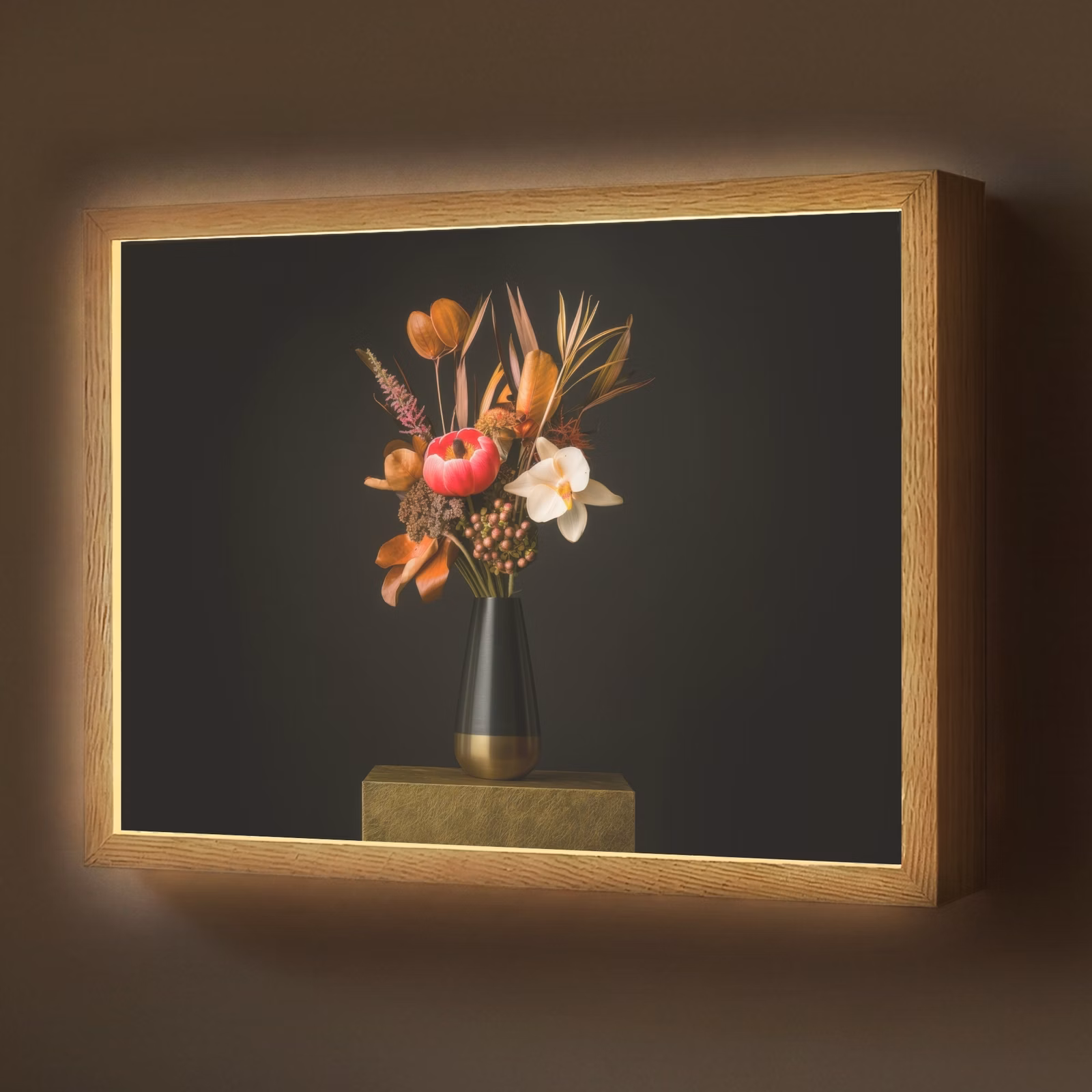 Lightbox - Wandlamp - Boeket - Oranje - Gouden - vaas — 1