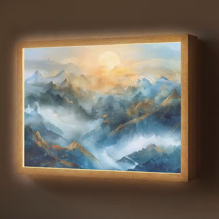 Lightbox - Wandlamp - Abstract - Landschap - Bergen - Blauw - Modern — 1