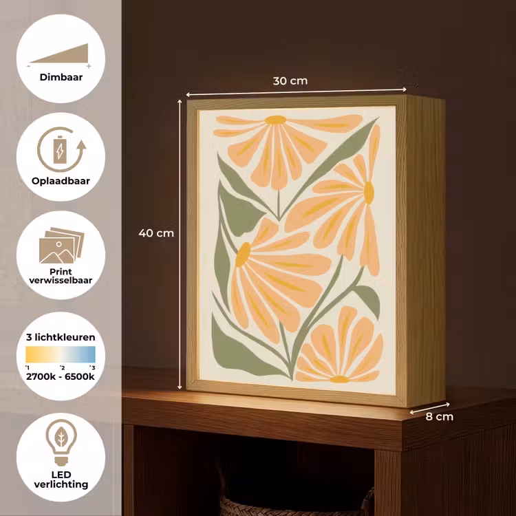Lightbox - Wandlamp - Blaadjes - Zachtoranje - Bloemen — 9