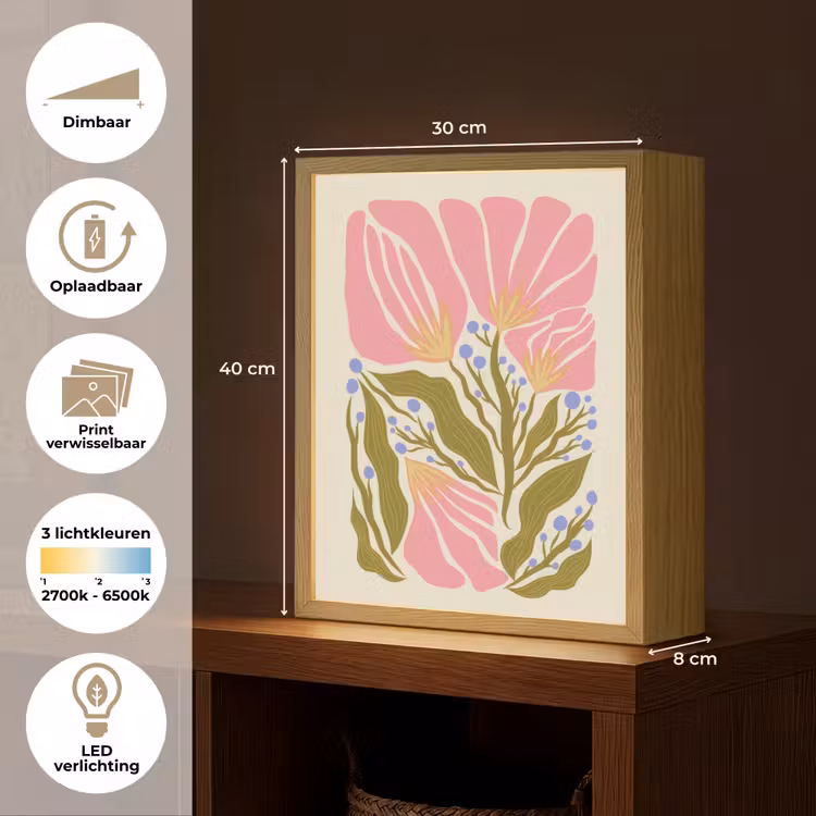 Lightbox - Wandlamp - Bloemen - Bladeren - Abstract - Roze — 9