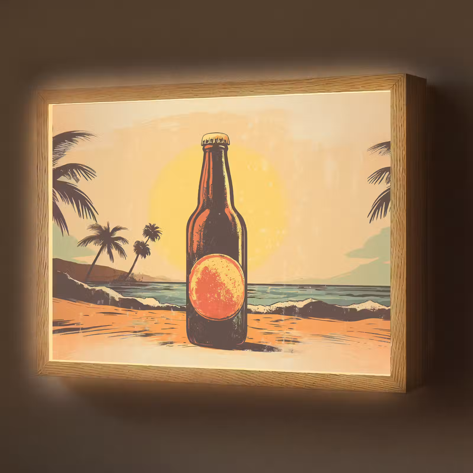 Lightbox - Wandlamp - Bierfles - Zonsondergang - Palmbomen - Zee — 1
