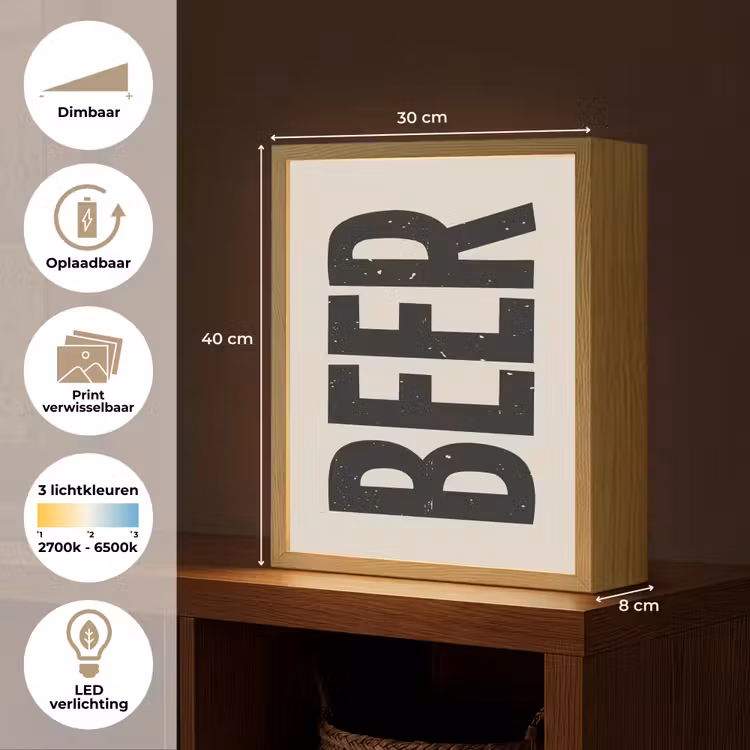 Lightbox - Wandlamp - Beer - Vintage - Zwart - Beige — 9