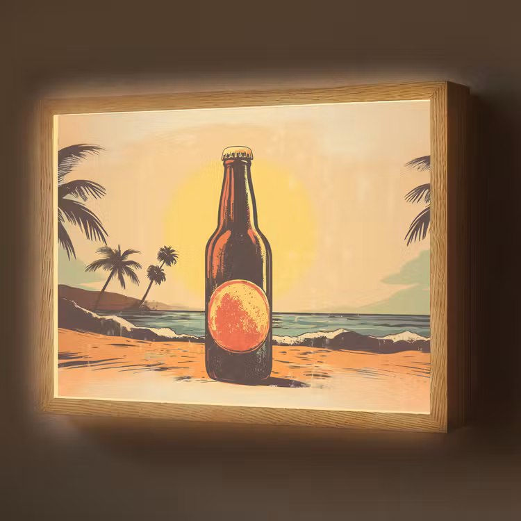 Lightbox - Wandlamp - Bierfles - Zonsondergang - Palmbomen - Zee — 1